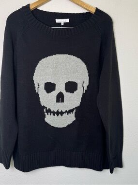 Miracle Black Crewneck Sweater with Silver Skull New